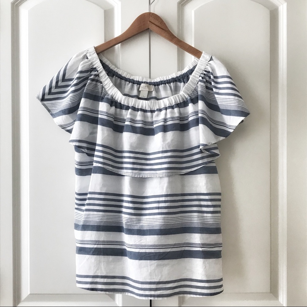 FINAL SALE - NWOT - Loft Blue & White Striped Off Shoulder Top